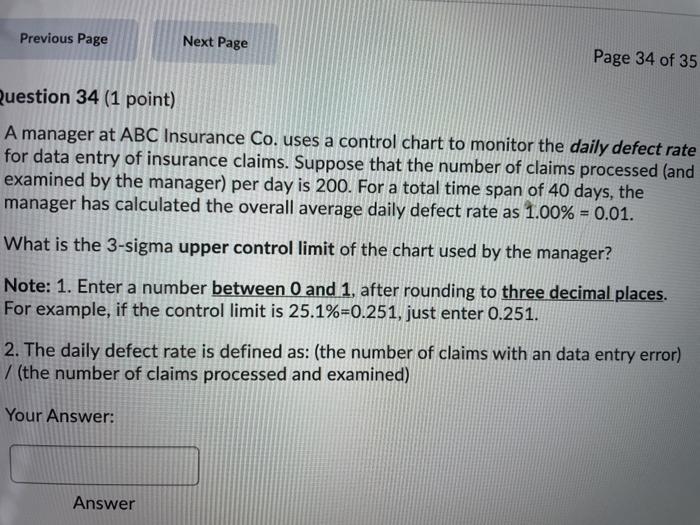 Previous Page Next Page Page 34 of 35 Question 34