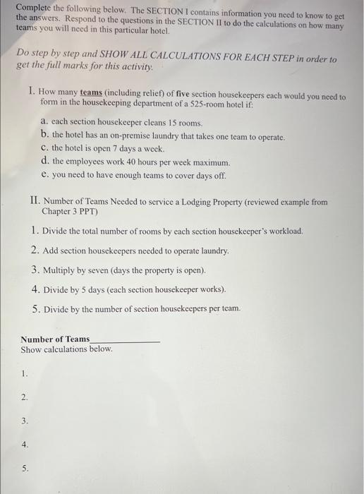 Complete the following below. The SECTION I