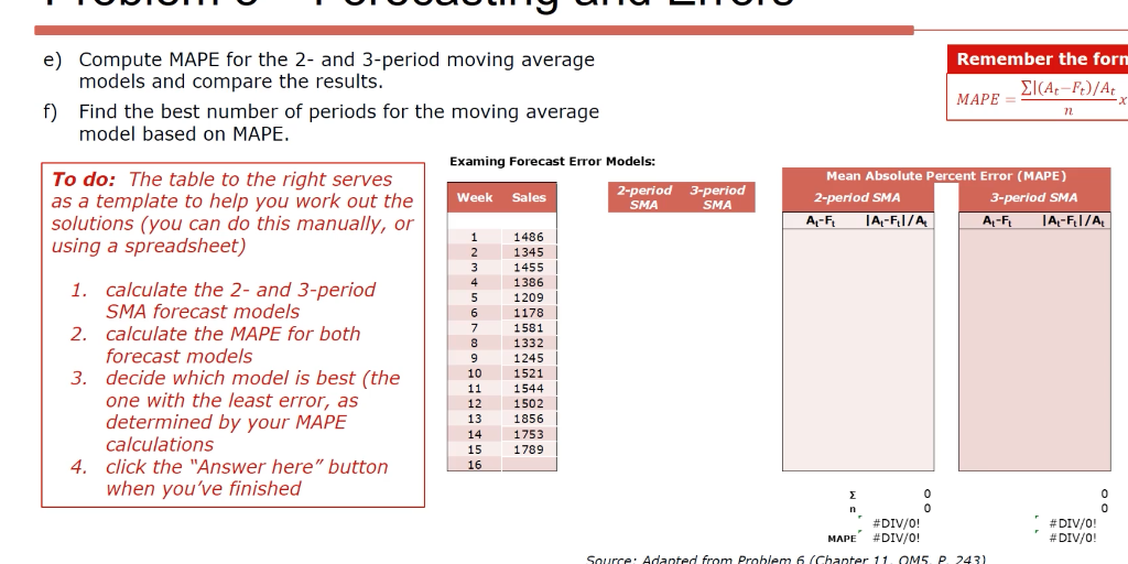 e) Compute MAPE for the 2- and 3-period moving