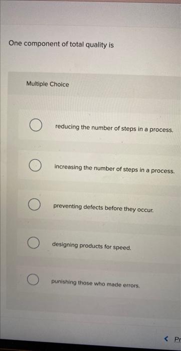 One component of total quality is Multiple Choice