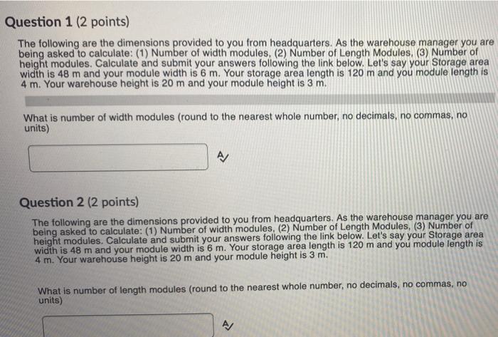 Question 1 (2 points) The following are the