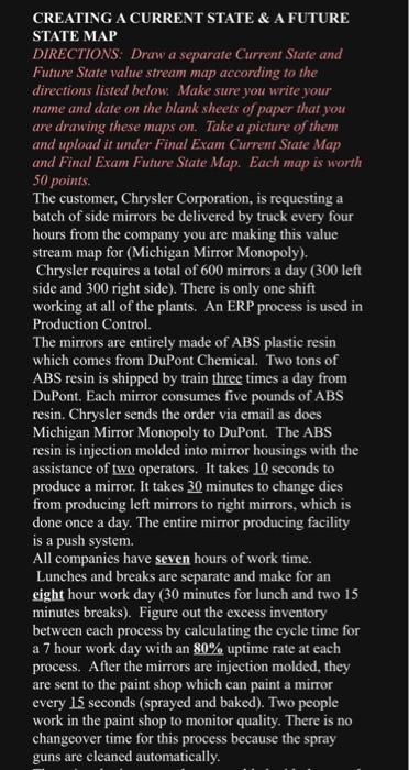 CREATING A CURRENT STATE \& A FUTURE STATE MAP