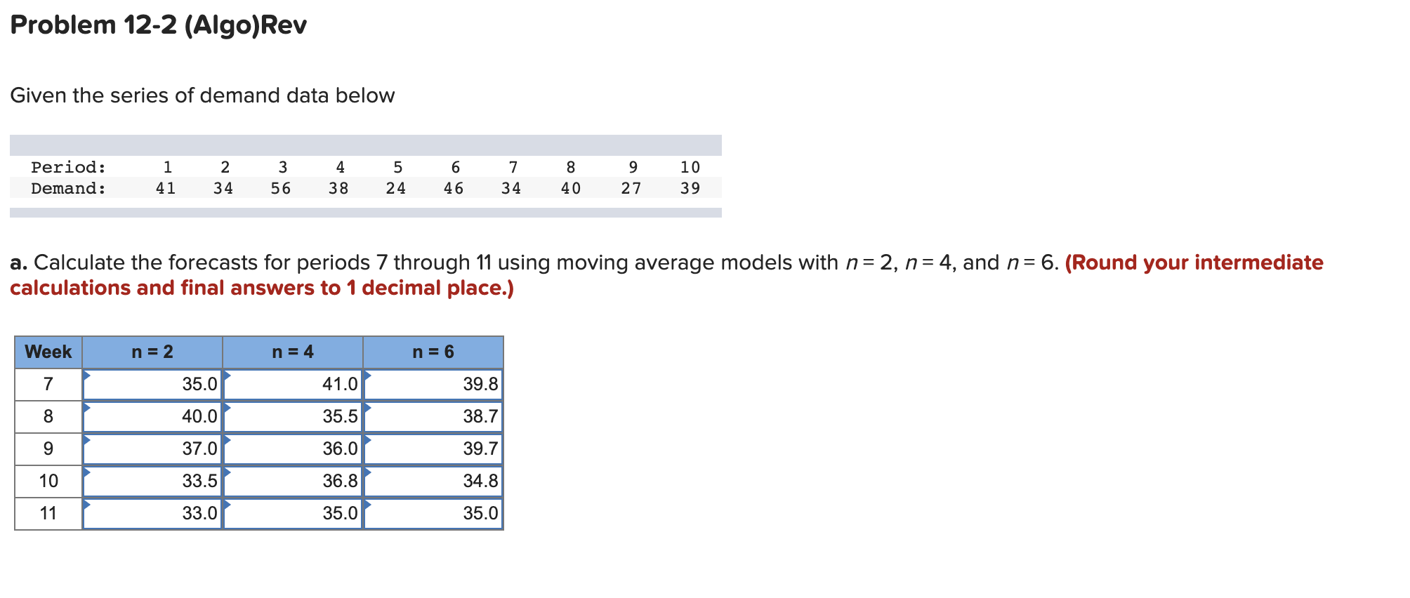 Problem 12-2 (Algo)Rev Given the series of demand
