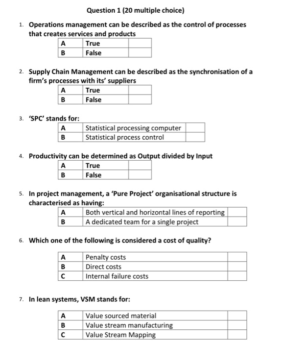 Question 1 (20 multiple choice) 1. Operations