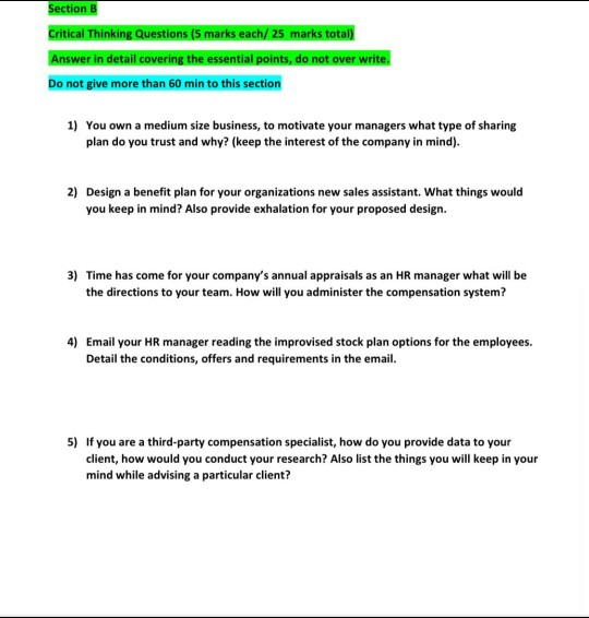 Section B Critical Thinking Questions (5 marks