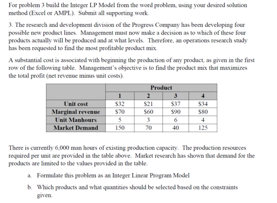For problem 3 build the Integer LP Model from the
