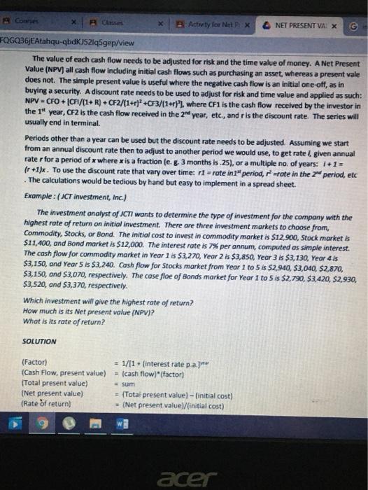 Coones Classes Activity for Net PX NET PRESENT VA