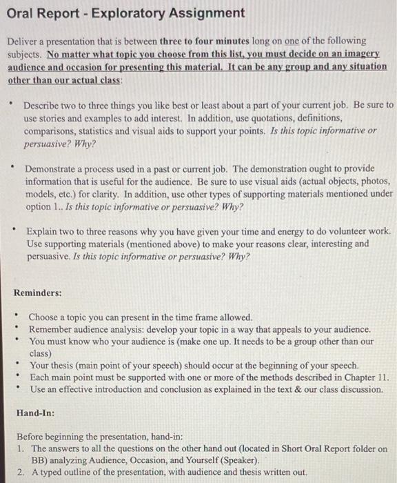 Oral Report - Exploratory Assignment - Deliver a