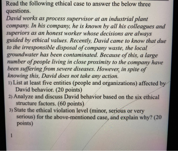 analyze and disscus david bebaviour based on the