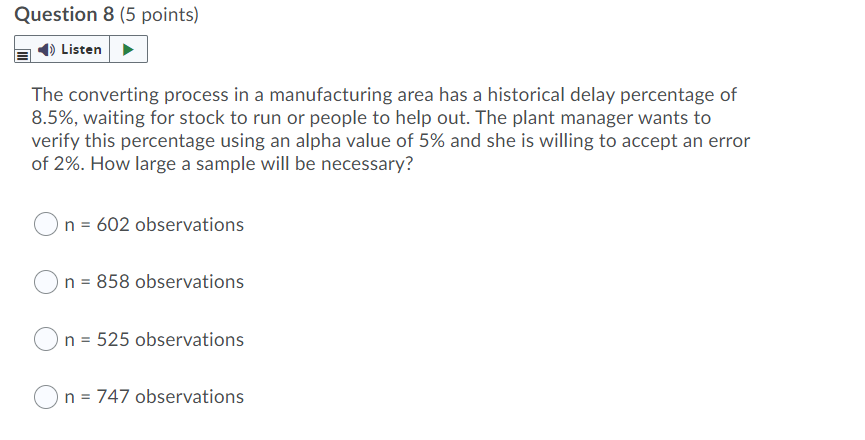 Question 8 (5 points) Listen The converting