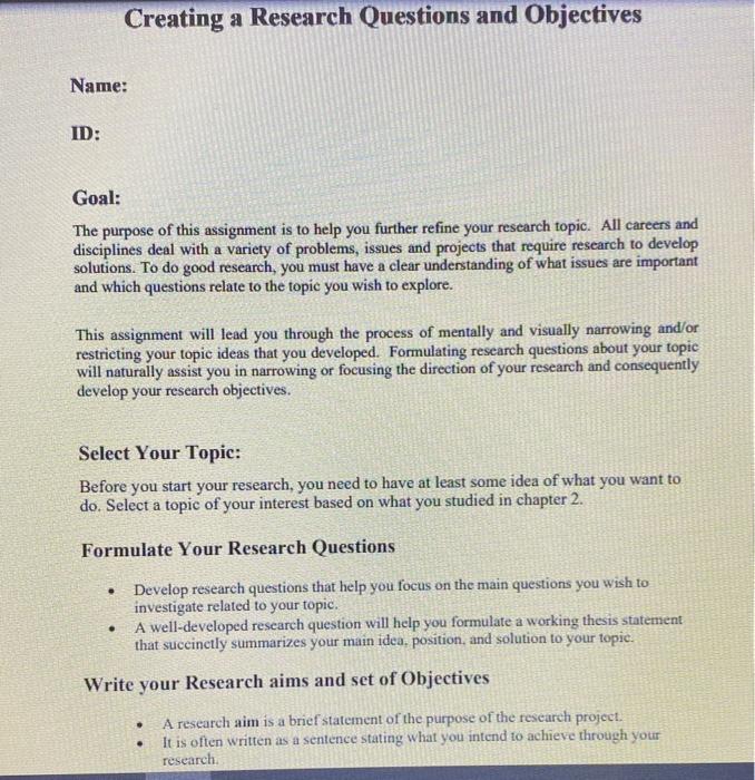 BFRM 498 - Research Methods Creating a Research