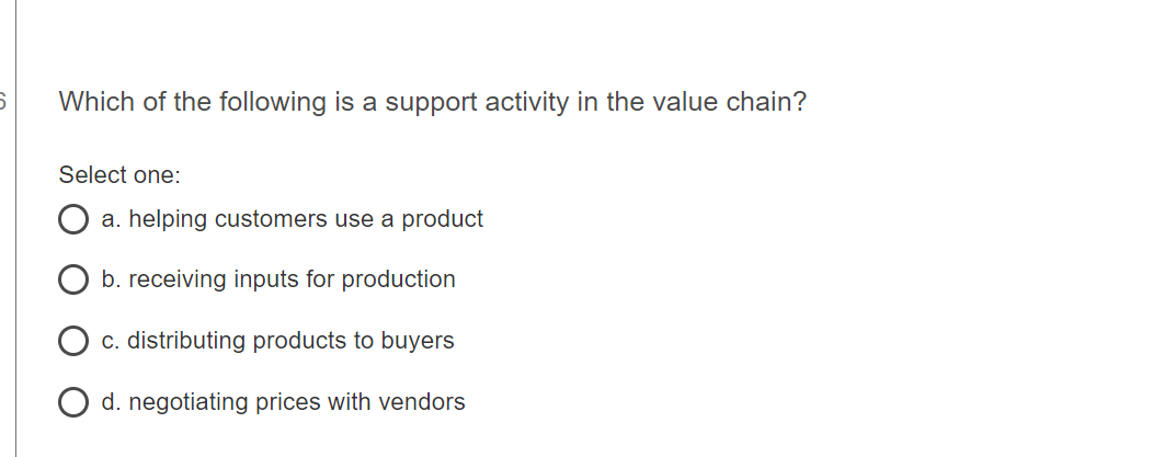 Which of the following is a support activity in