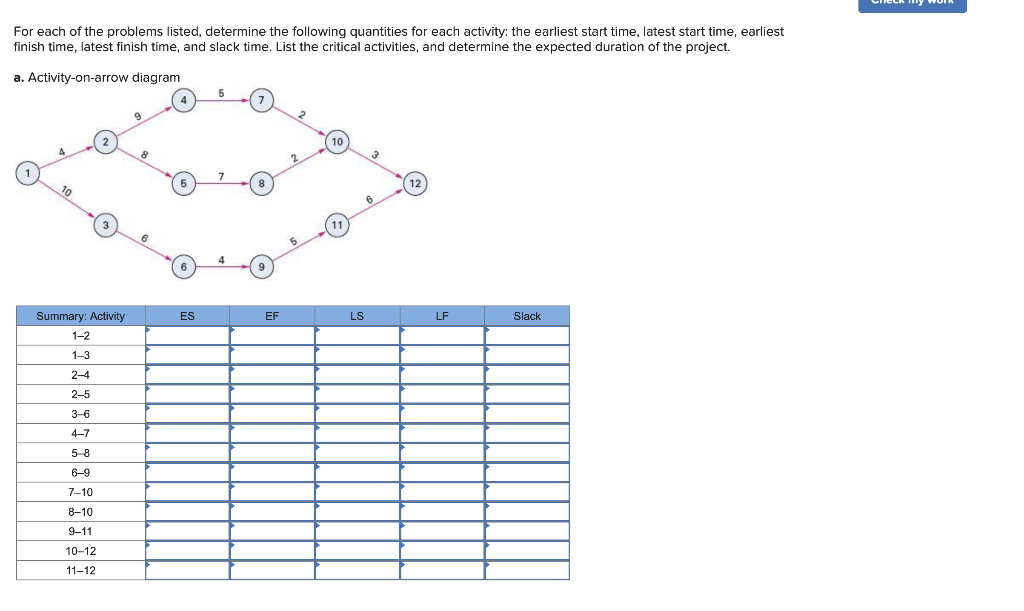 For each of the problems listed, determine the