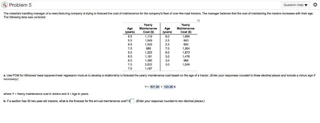 & Problem 5 Question Help The materials handling