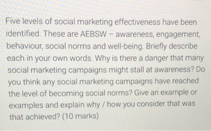 Five levels of social marketing effectiveness