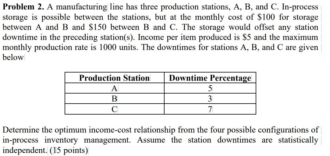 Problem 2. A manufacturing line has three