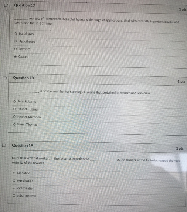 Question 17 1 pts are sets of interrelated ideas