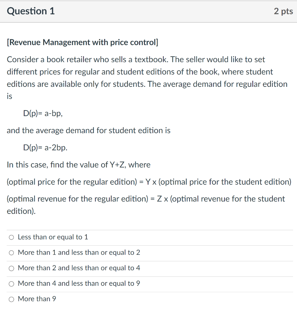 [Revenue Management with price control] Consider
