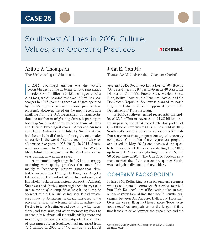 Question: Southwest Airlines case analysis