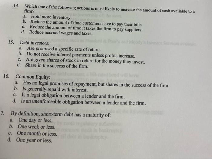 14. Which one of the following actions is most