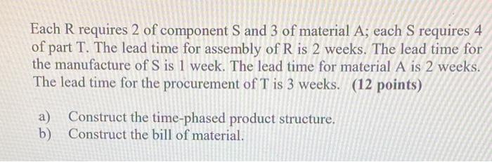 Each R requires 2 of component S and 3 of