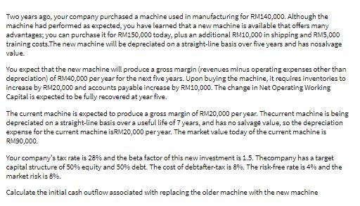 Two years ago, your company purchased a machine