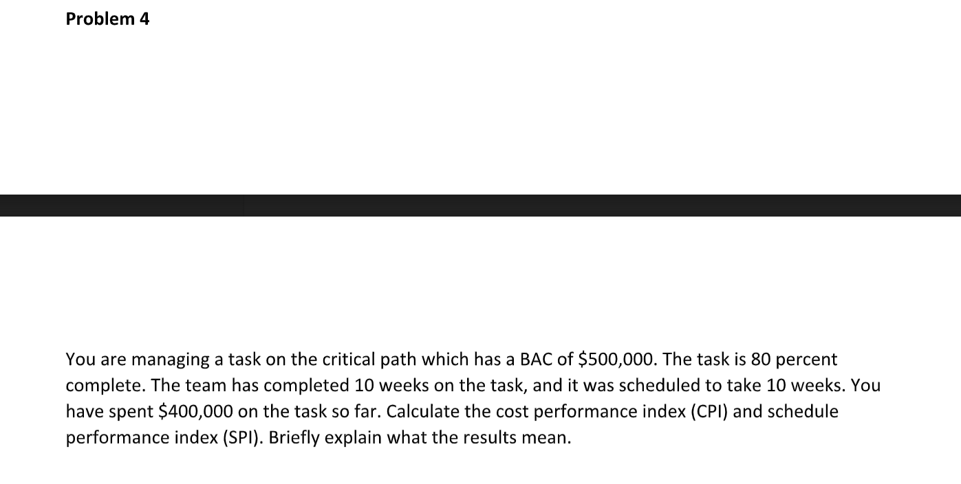 Problem 4 You are managing a task on the critical