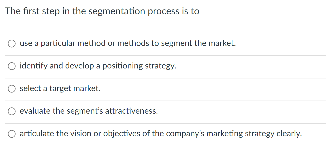 The first step in the segmentation process is to