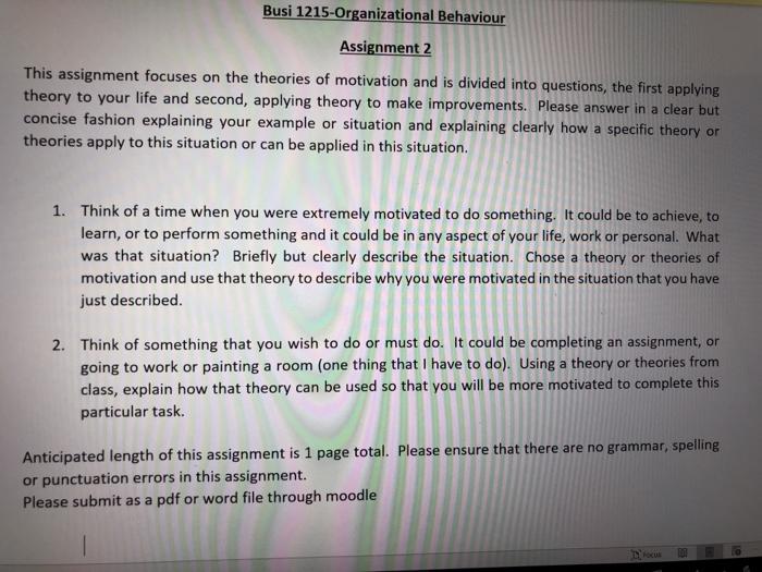 Busi 1215-Organizational Behaviour Assignment 2