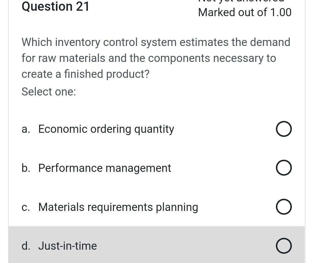 Which inventory control system estimates the