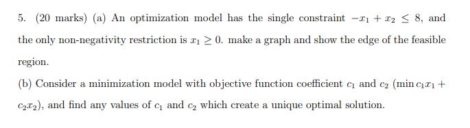 5. (20 marks) (a) An optimization model has the