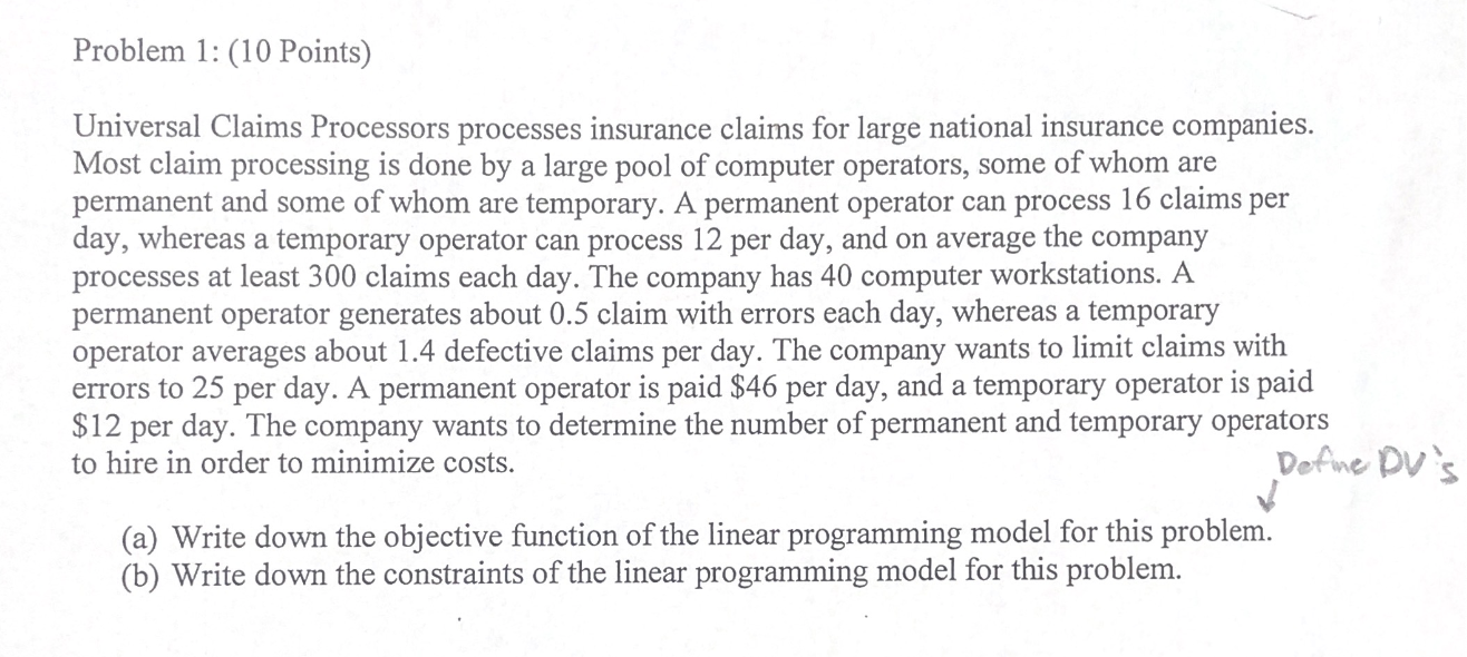 Problem 1: (10 Points) Universal Claims
