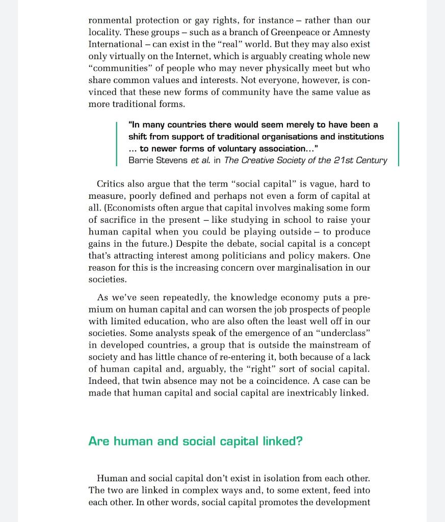 1- How does the case study define social capital?