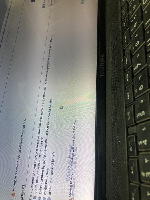 stion 21 A Moving to another question will save