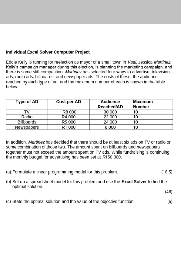 Individual Excel Solver Computer Project Eddie