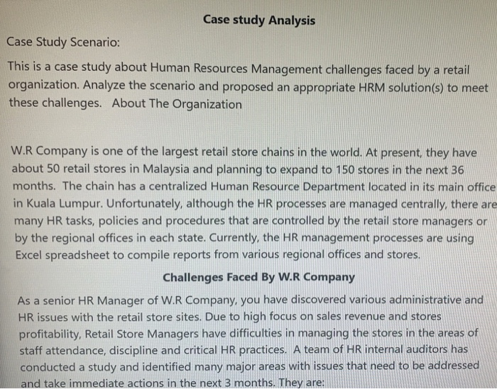 Case study Analysis Case Study Scenario: This is