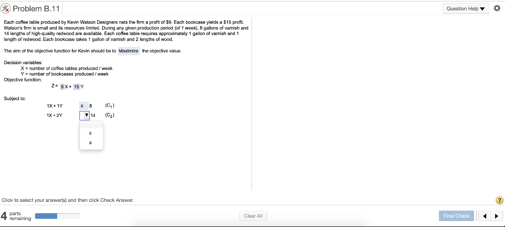 Problem B.11 Question Help 0 Each coffee table