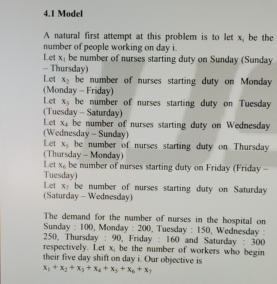 1) (A)Model the Nurses shift scheduling problem