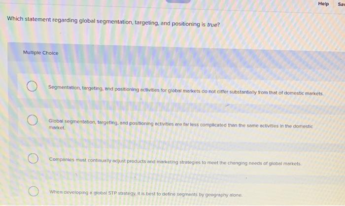 Help Say Which statement regarding global