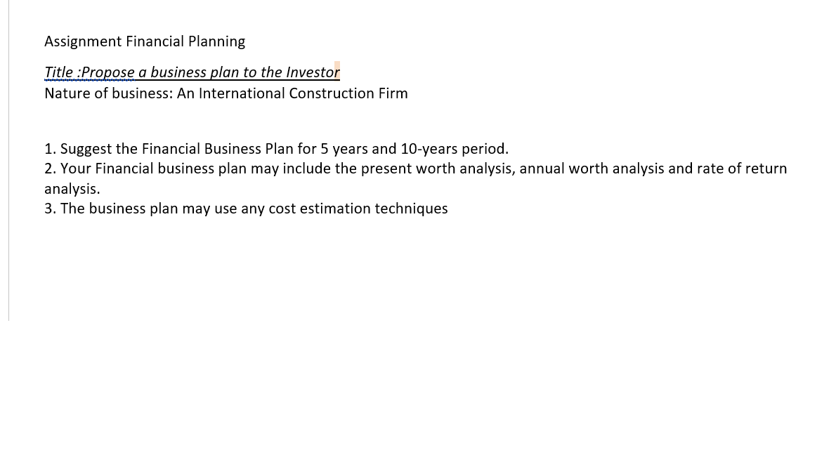 Assignment Financial Planning Title : Propose a