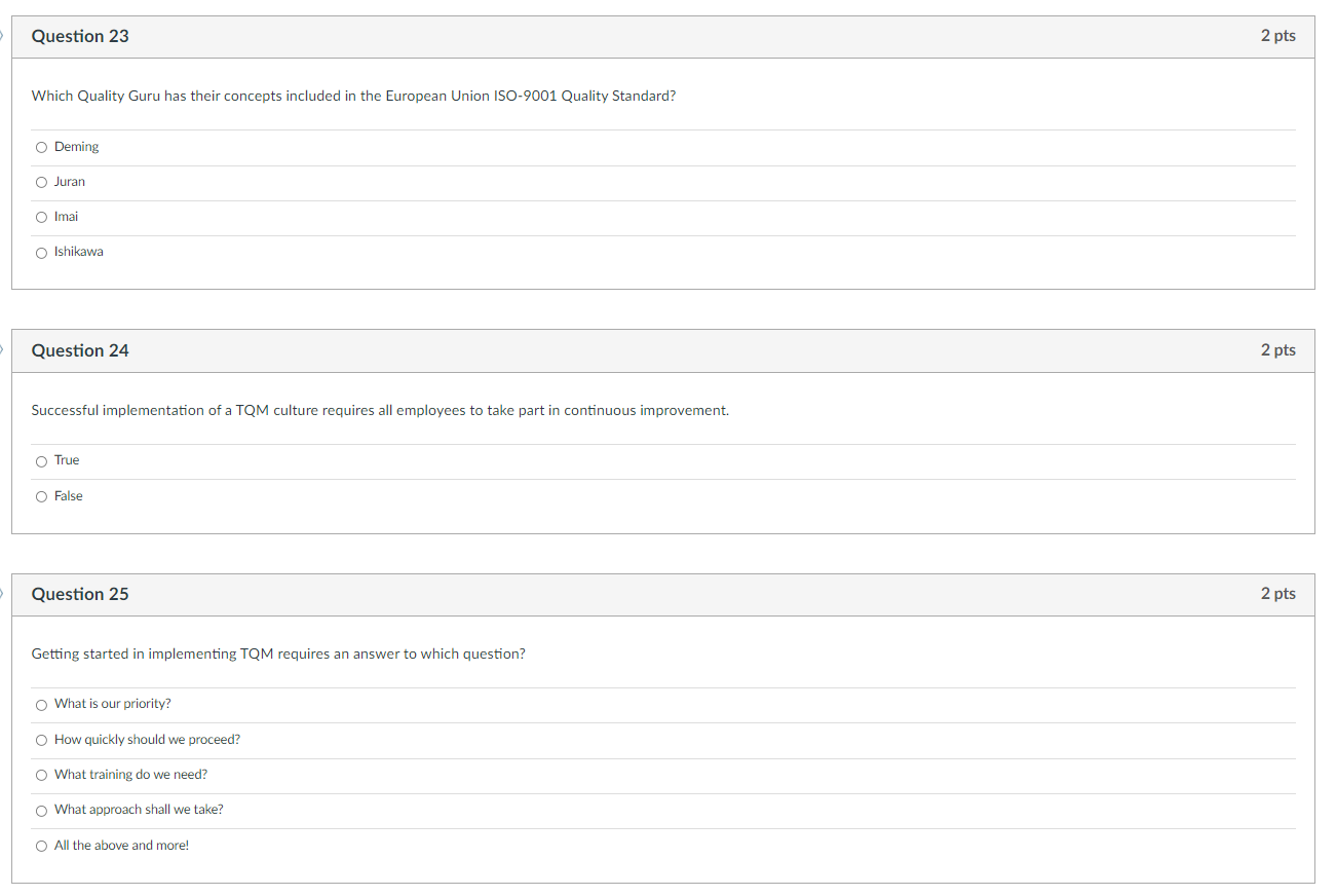Question 23 2 pts Which Quality Guru has their