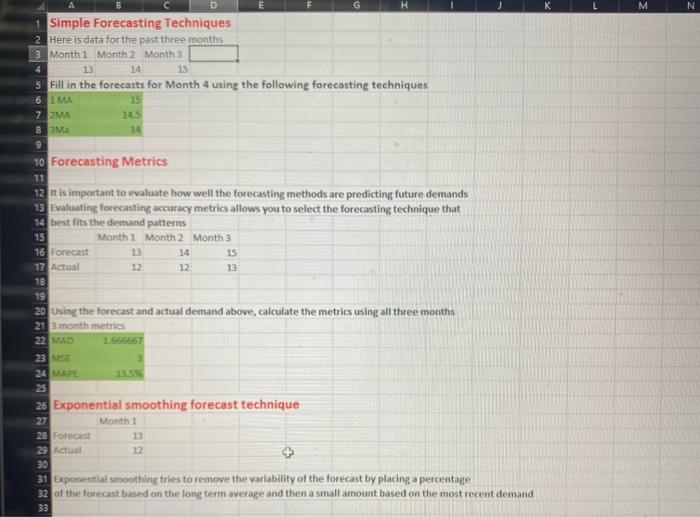 Please help! Simple Forecasting Techniques Here