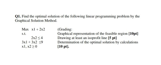 Q1. Find the optimal solution of the following