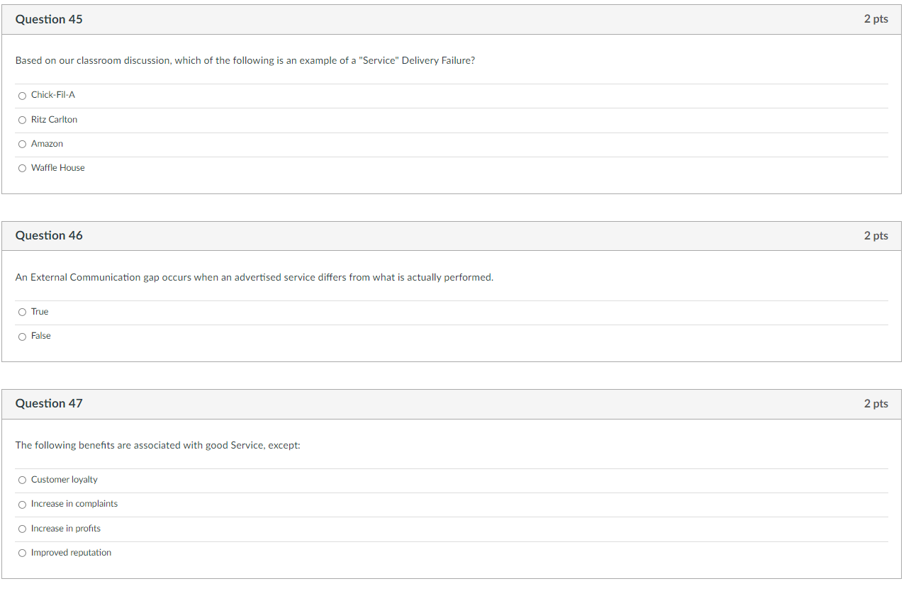 Question 45 2 pts Based on our classroom