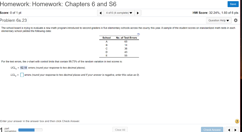 Homework: Homework: Chapters 6 and S6 Save Score: