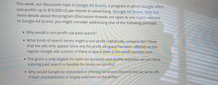 This week, our discussion topic is Google Ad