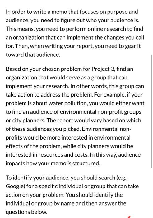 In order to write a memo that focuses on purpose