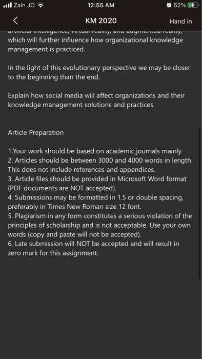 ... Zain JO 12:55 AM 52% KM 2020 Hand in