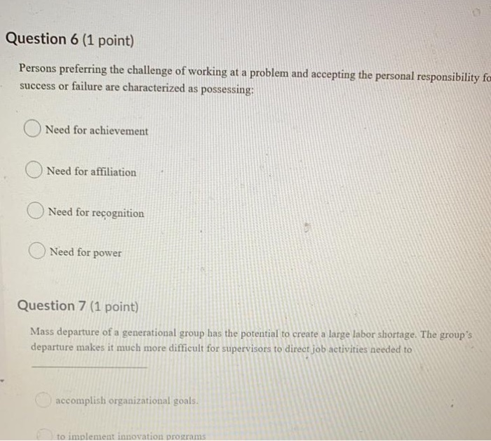 Question 6 (1 point) Persons preferring the