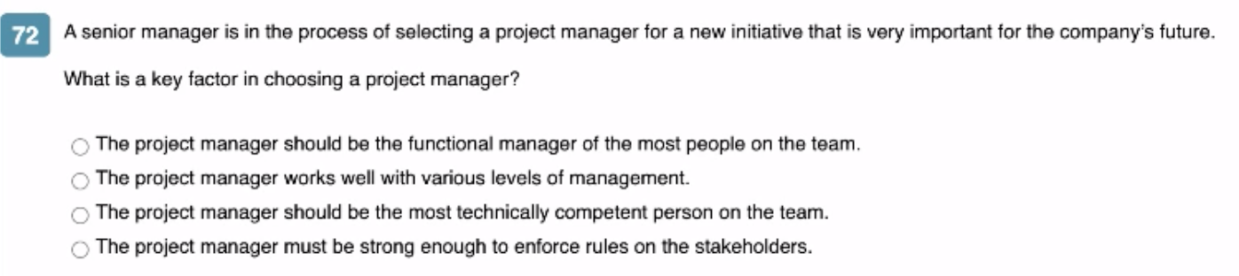 72 A senior manager is in the process of